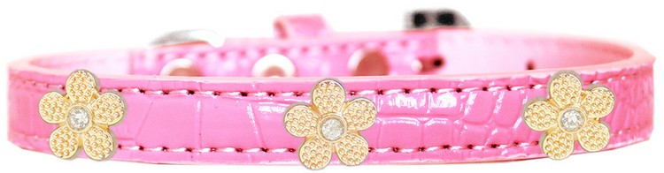 Gold Flower Widget Croc Dog Collar Light Pink Size 14